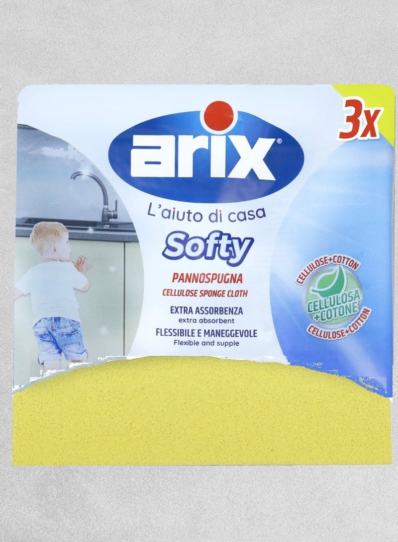 Arix Softy Cellulose Sponge Cleaning Cloths 3Pcs Assorted Colors